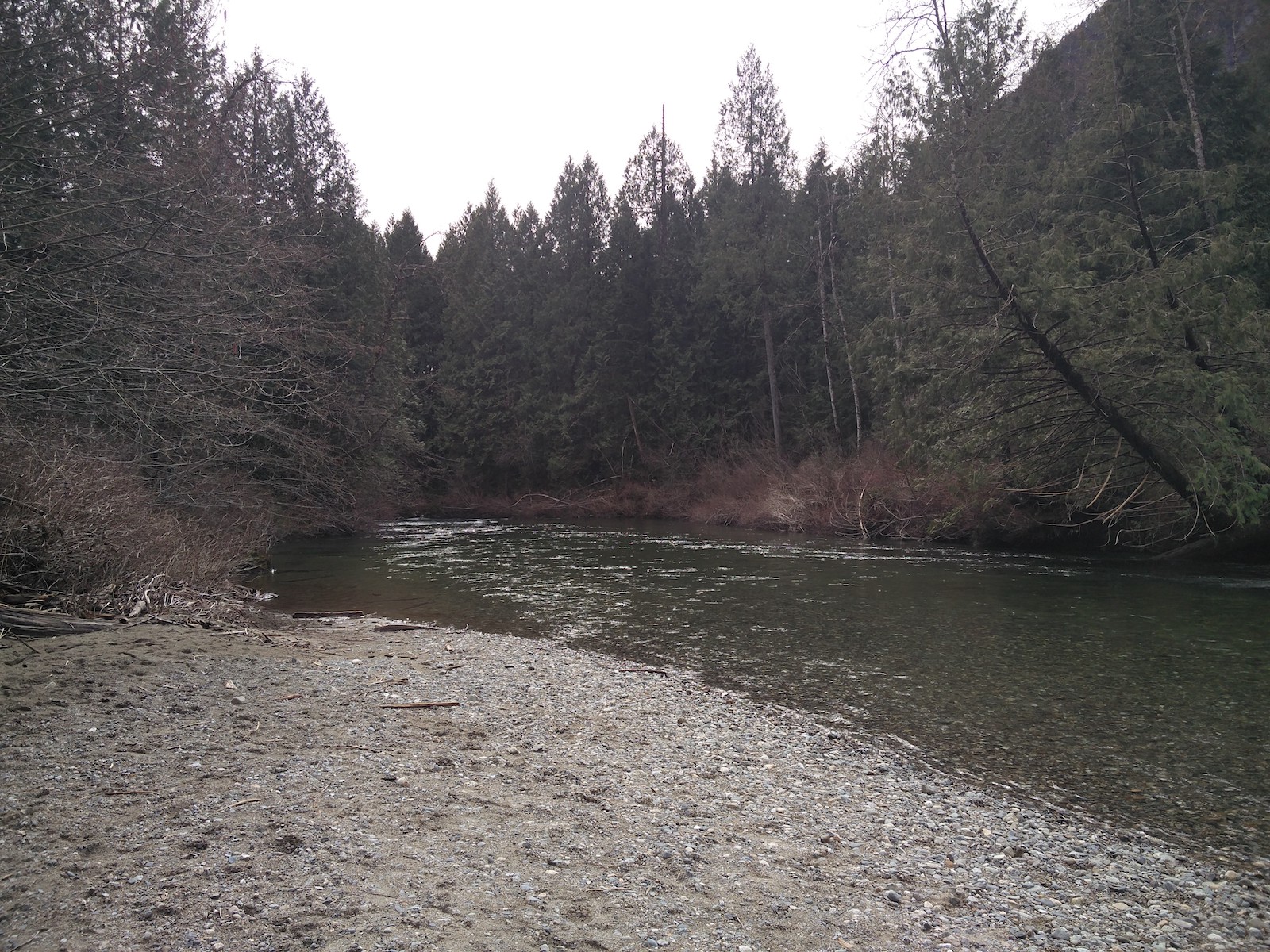 Place de sable au bord d'une rivière dans les bois.